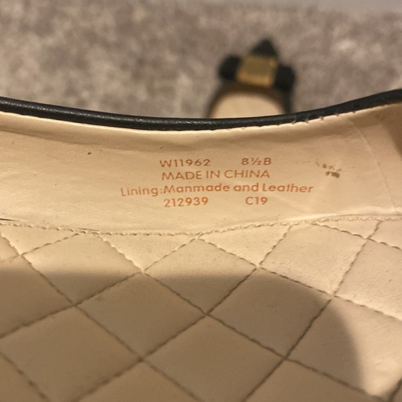 Cole Haan Black Block Heels with Pointed Toe and Gold Accented Bow - Picture 6 of 7